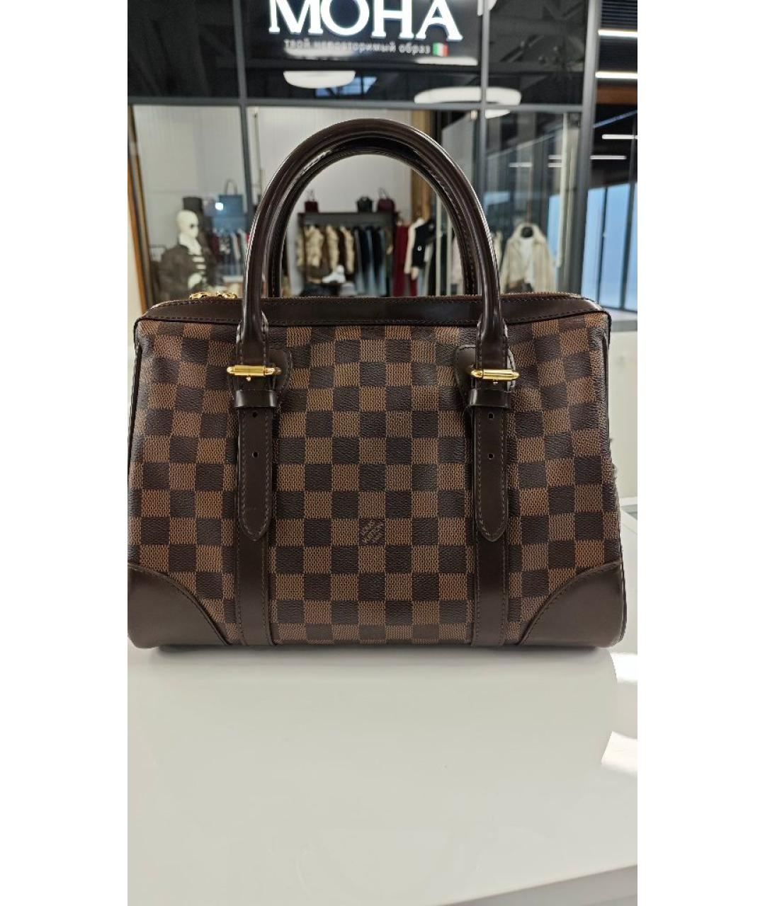 LOUIS VUITTON Коричневая кожаная сумка с короткими ручками, фото 3