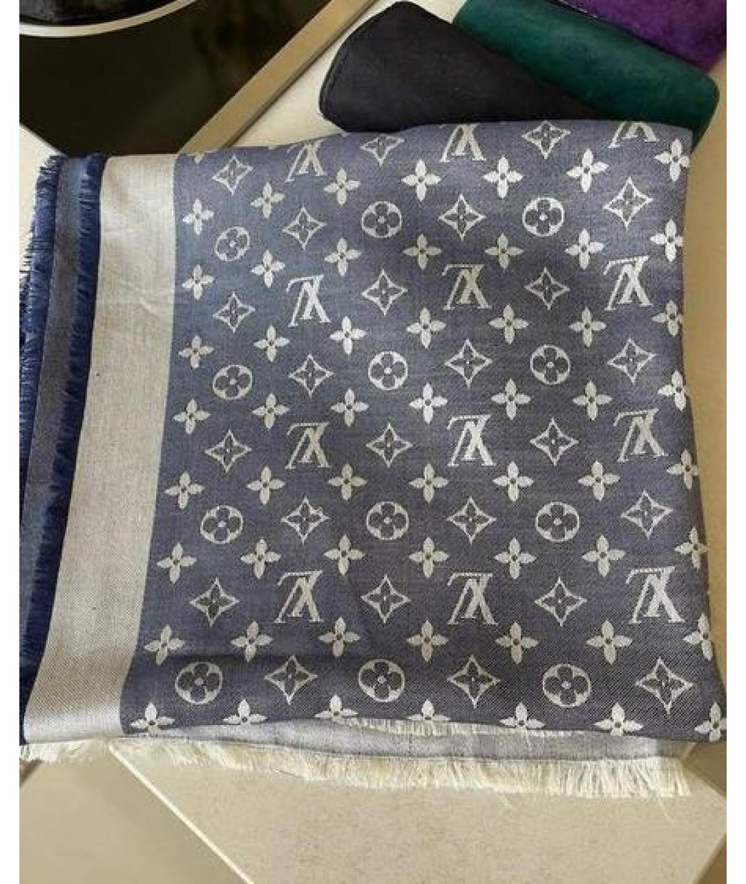 LOUIS VUITTON Синий шелковый платок, фото 2