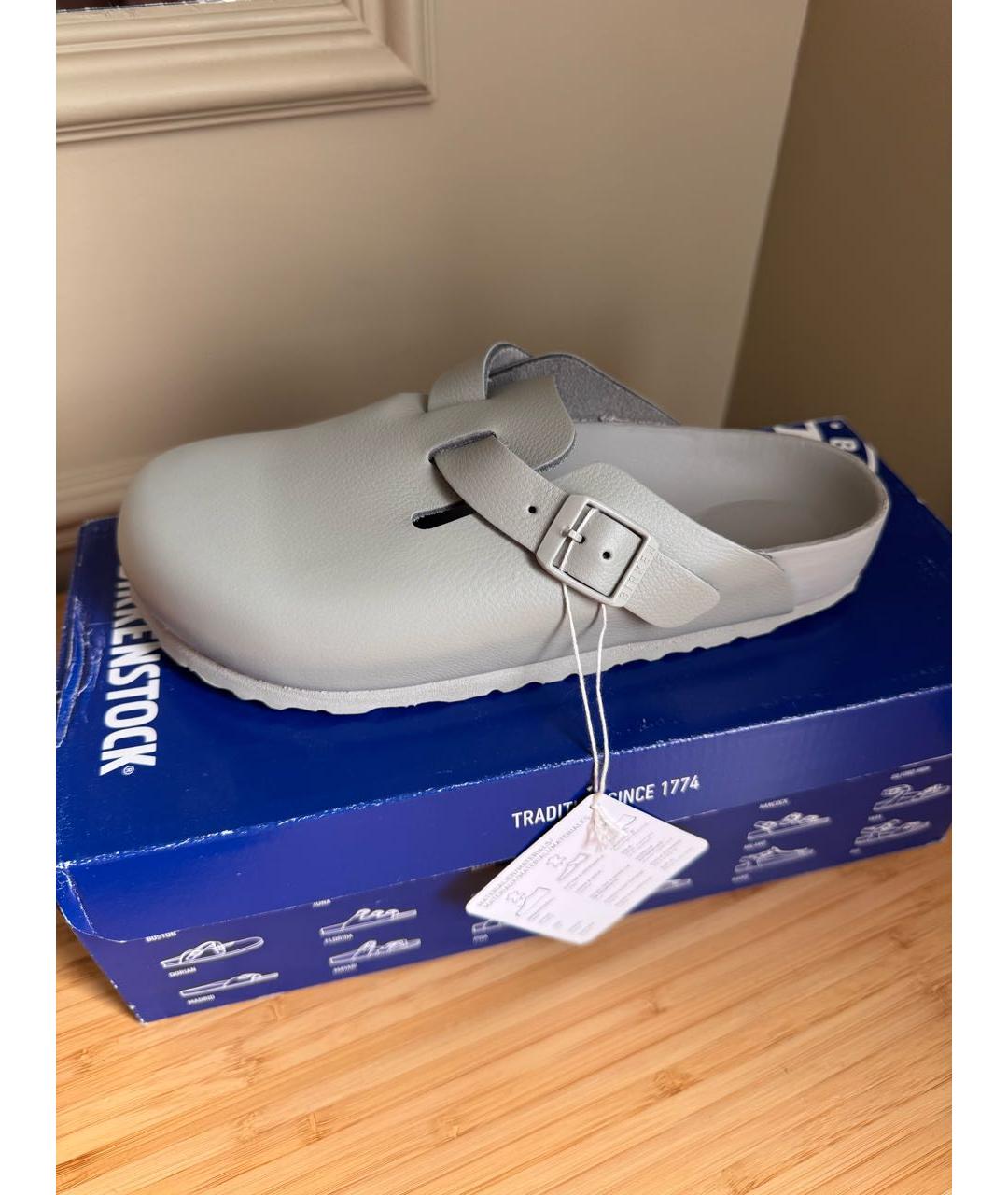 BIRKENSTOCK Серые кожаные сабо, фото 7
