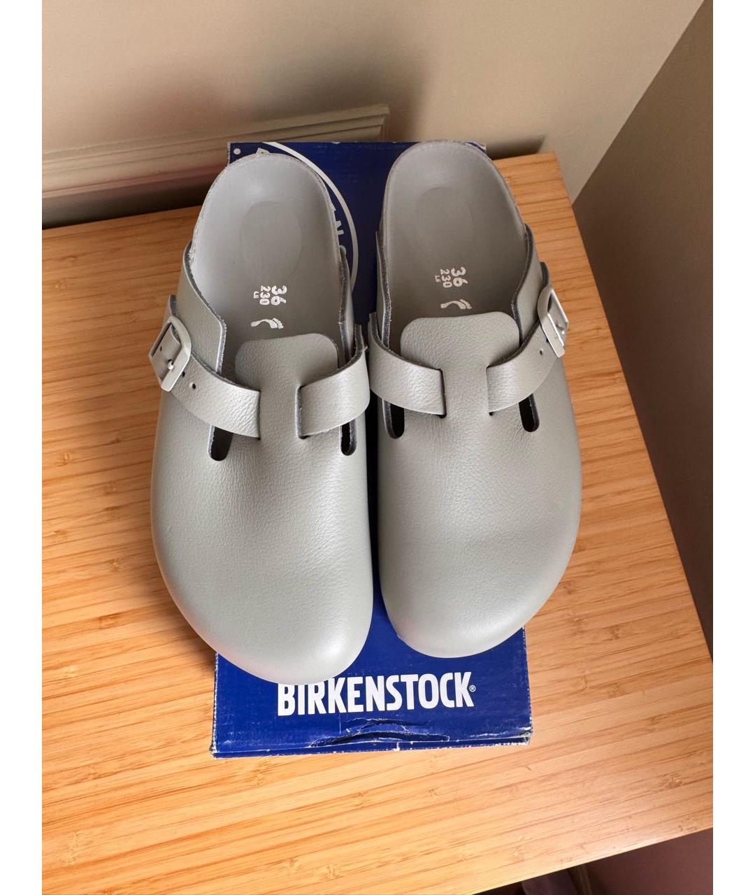 BIRKENSTOCK Серые кожаные сабо, фото 2
