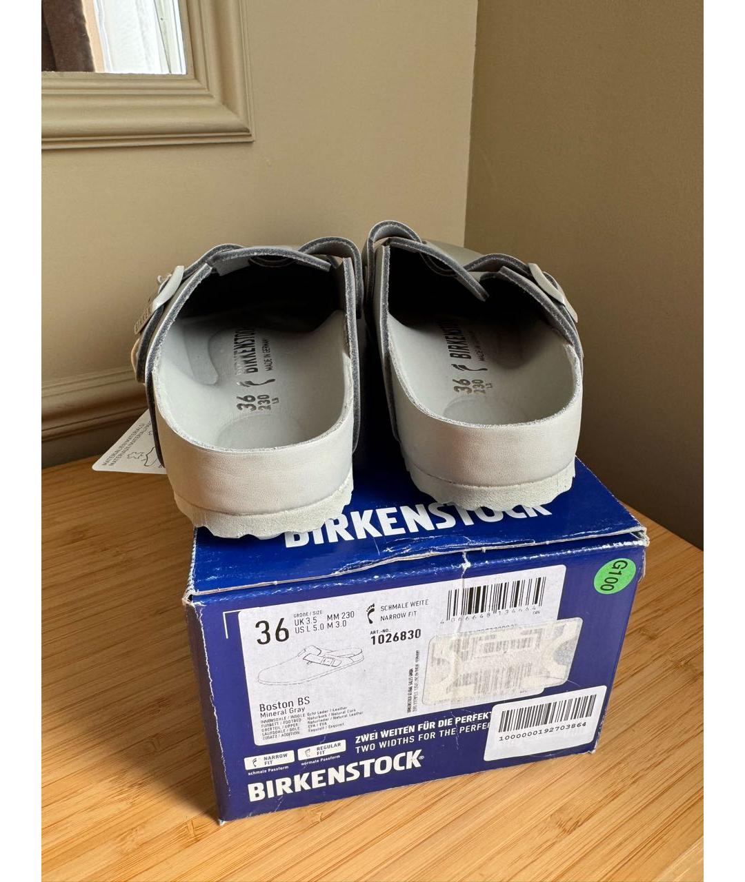 BIRKENSTOCK Серые кожаные сабо, фото 4