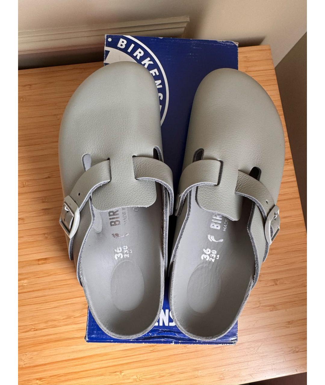 BIRKENSTOCK Серые кожаные сабо, фото 3