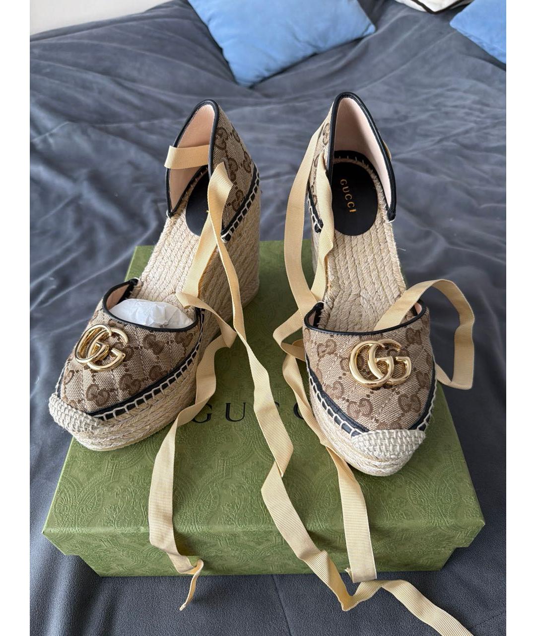 GUCCI Коричневые текстильные босоножки, фото 2