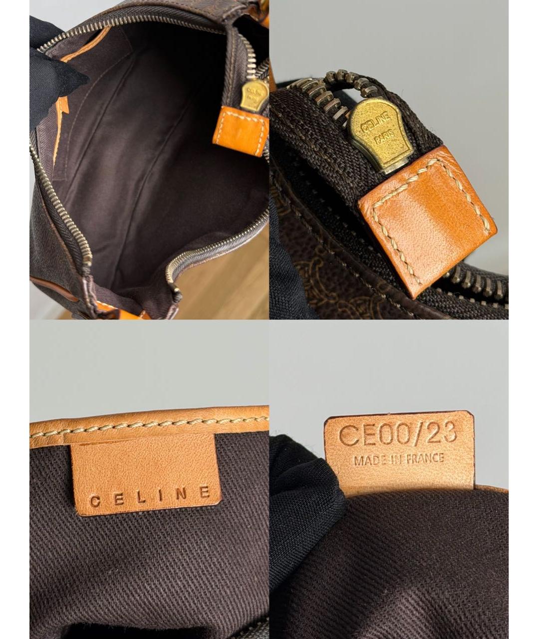 CELINE Коричневая сумка с короткими ручками из канвы, фото 8