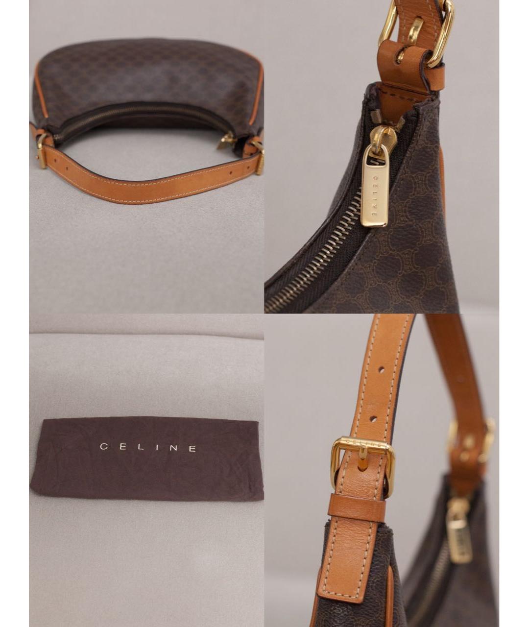 CELINE Коричневая сумка с короткими ручками из канвы, фото 7