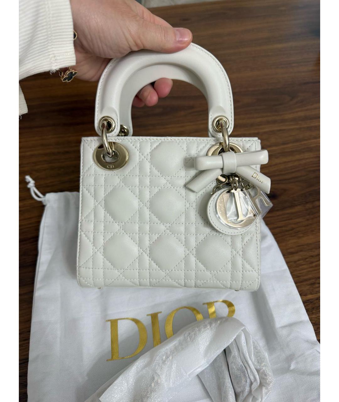 CHRISTIAN DIOR Белая кожаная сумка с короткими ручками, фото 5