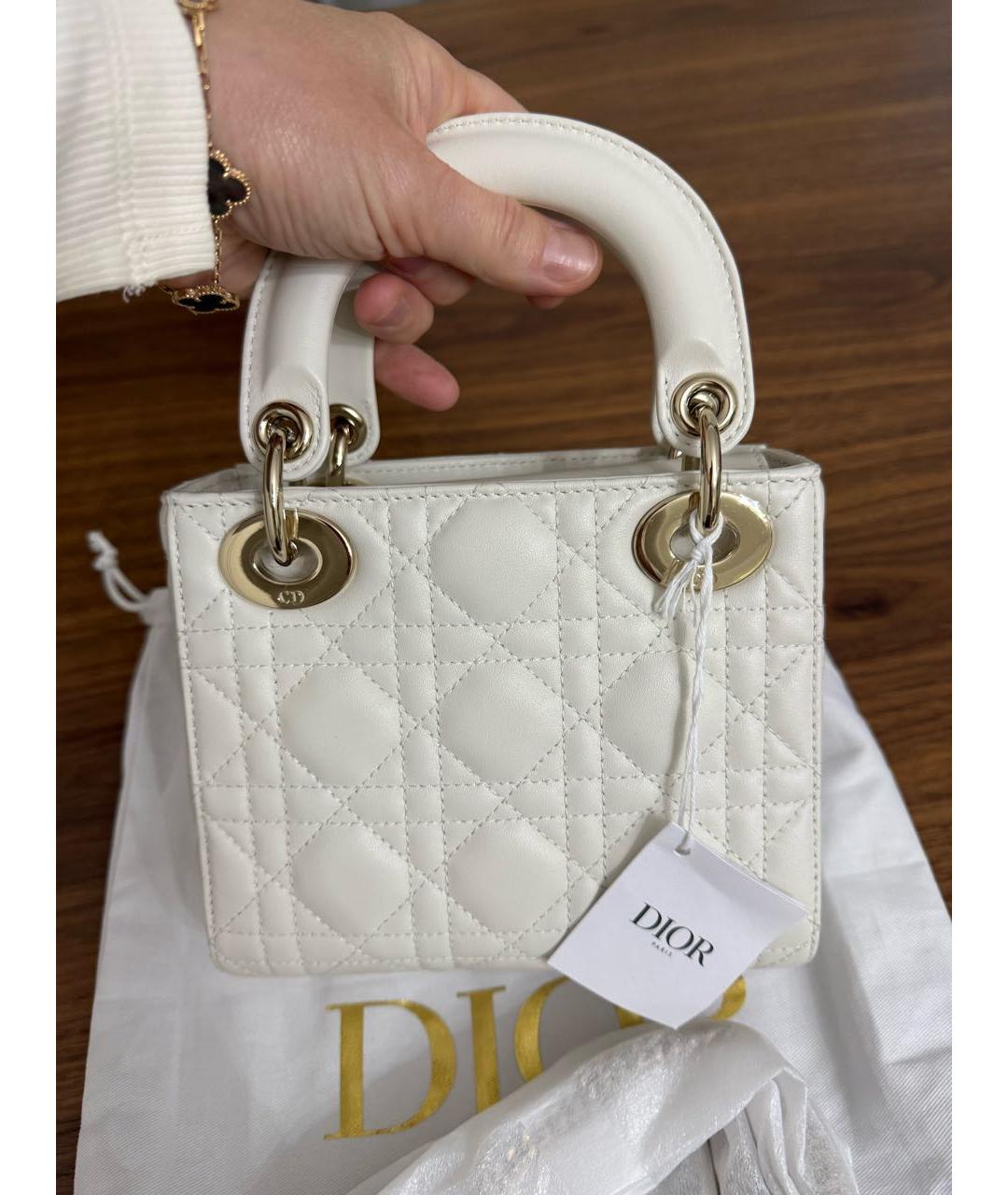 CHRISTIAN DIOR Белая кожаная сумка с короткими ручками, фото 2