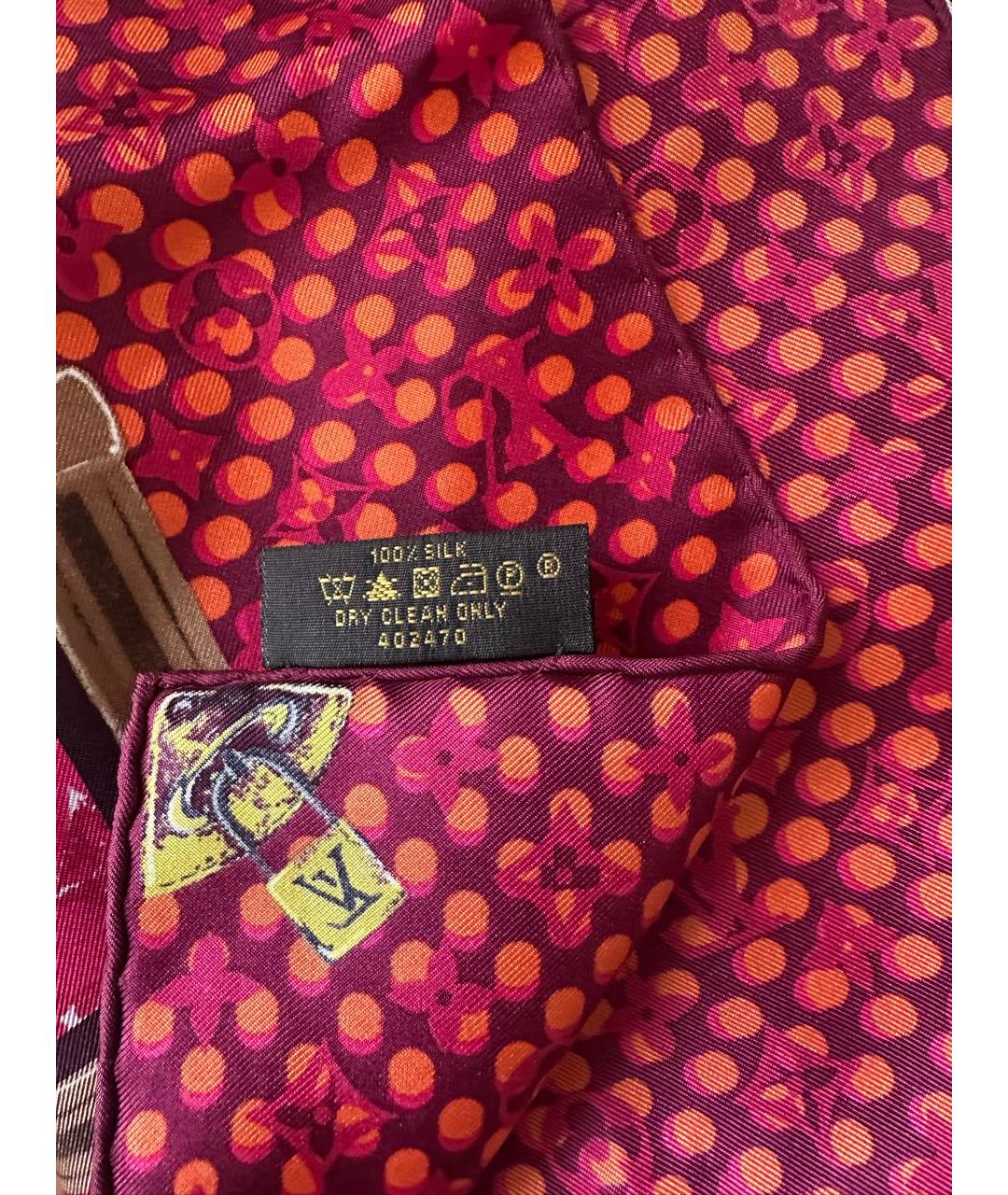 LOUIS VUITTON Бордовый шелковый платок, фото 3