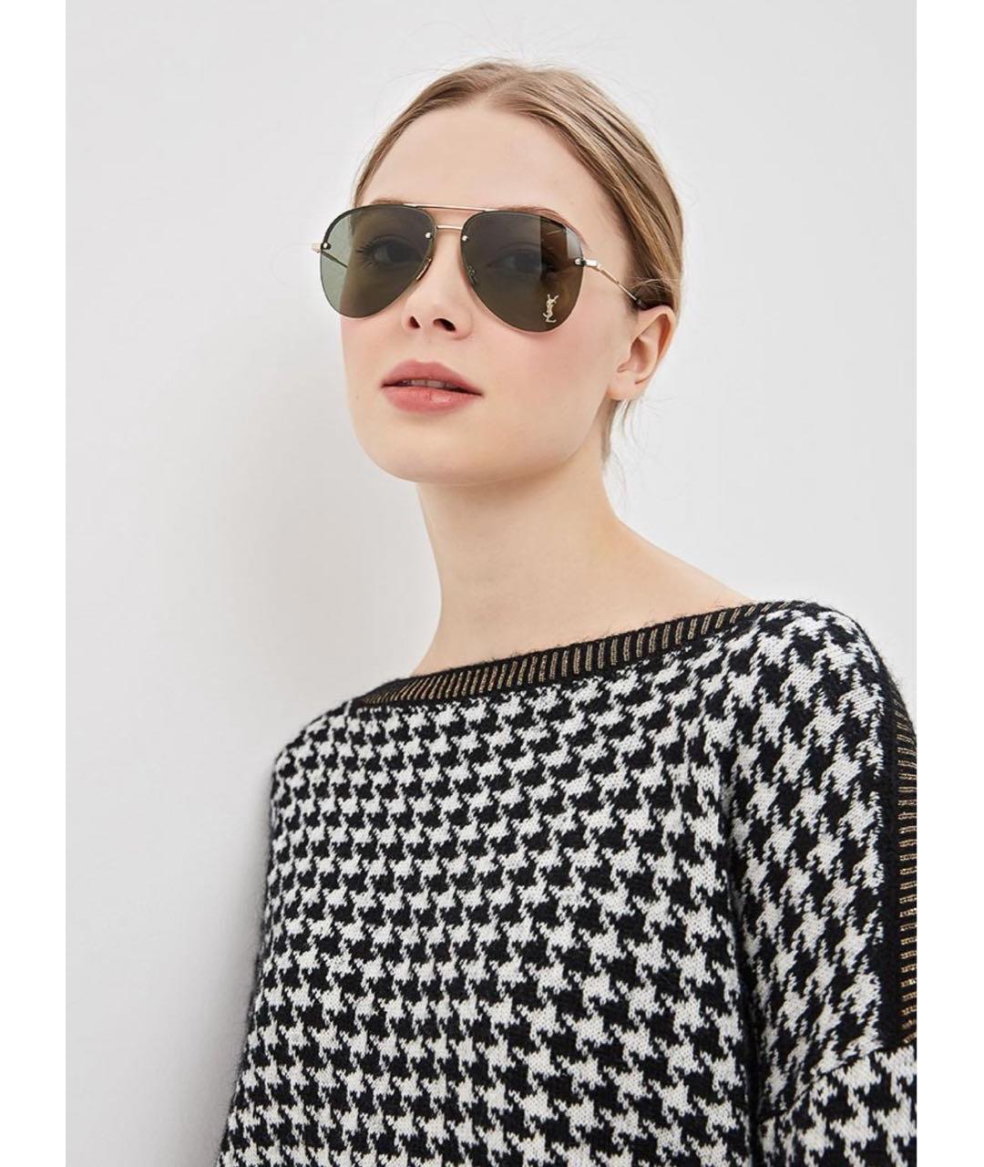 SAINT LAURENT Зеленые металлические солнцезащитные очки, фото 3