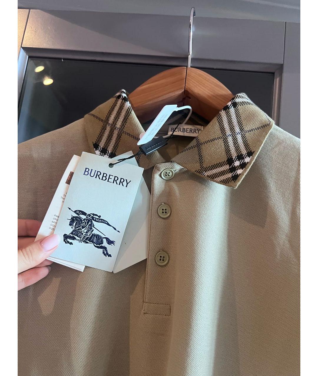 BURBERRY Хаки хлопковое поло с коротким рукавом, фото 5