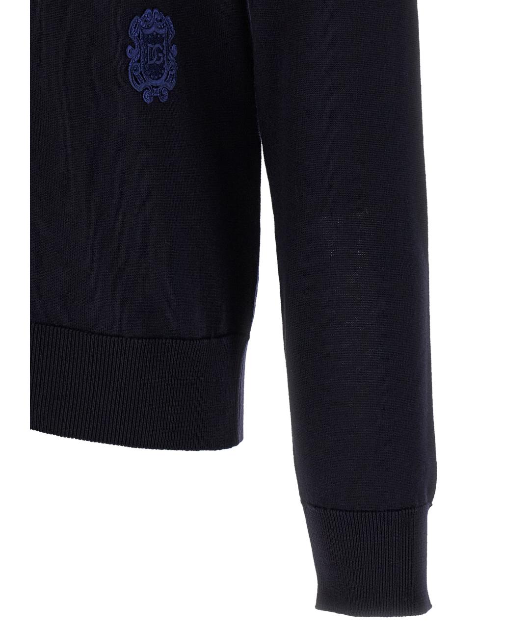 DOLCE&GABBANA Темно-синее шерстяное поло с длинным рукавом, фото 4