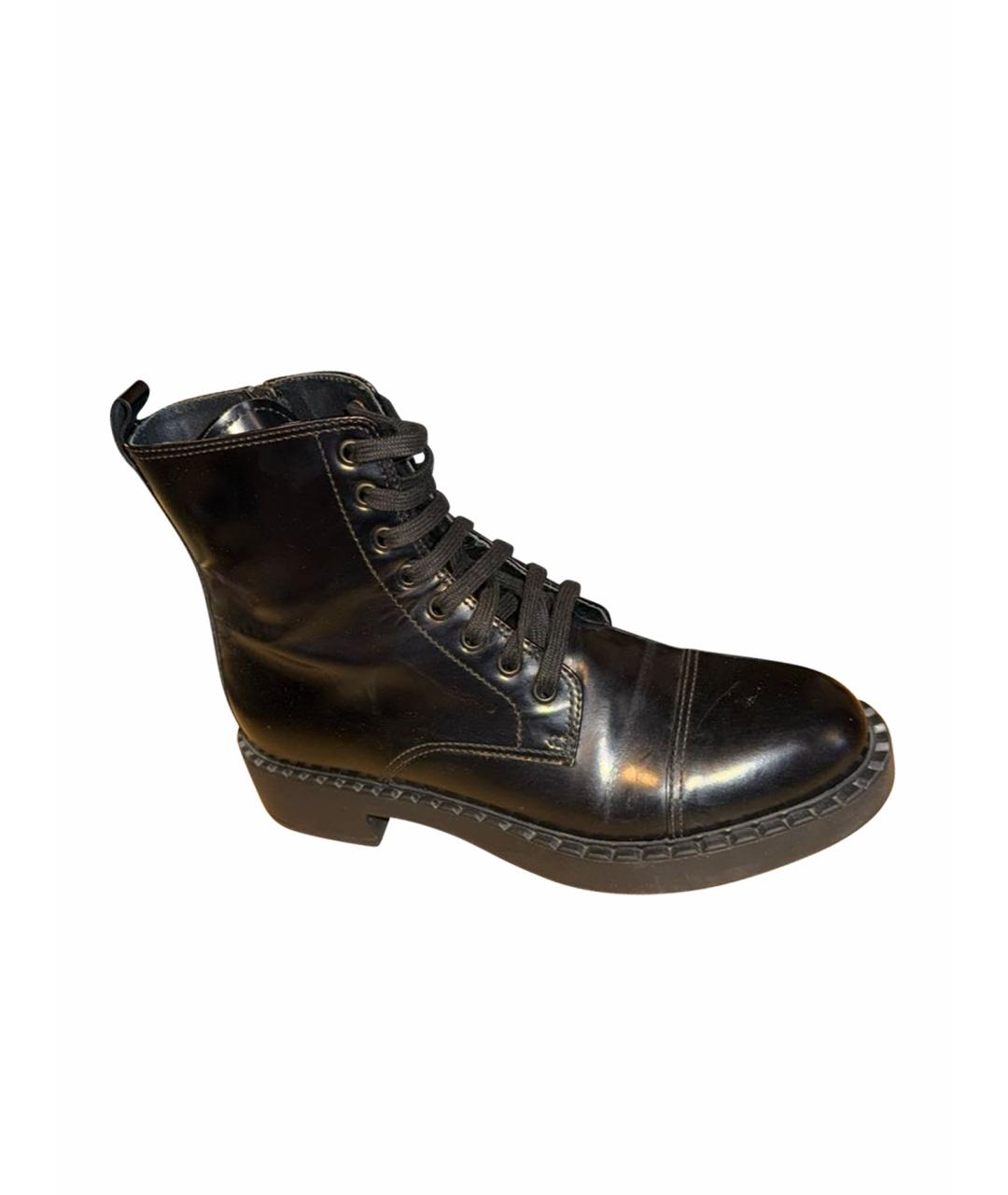 PRADA Черные кожаные ботинки, фото 1