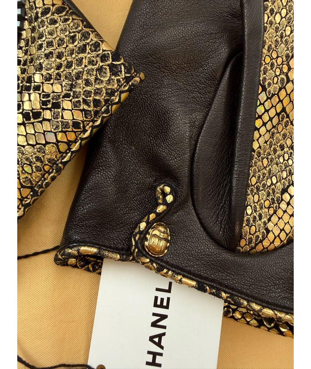 CHANEL Золотые кожаные митенки, фото 3