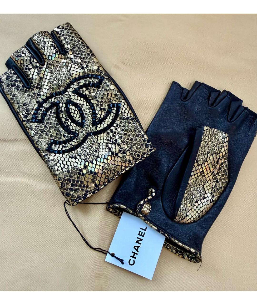 CHANEL Золотые кожаные митенки, фото 5