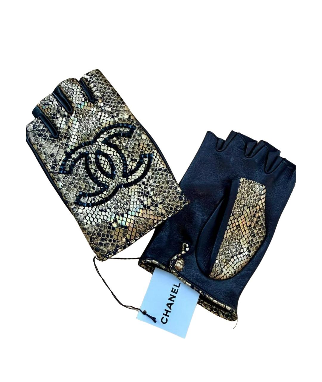 CHANEL Золотые кожаные митенки, фото 1