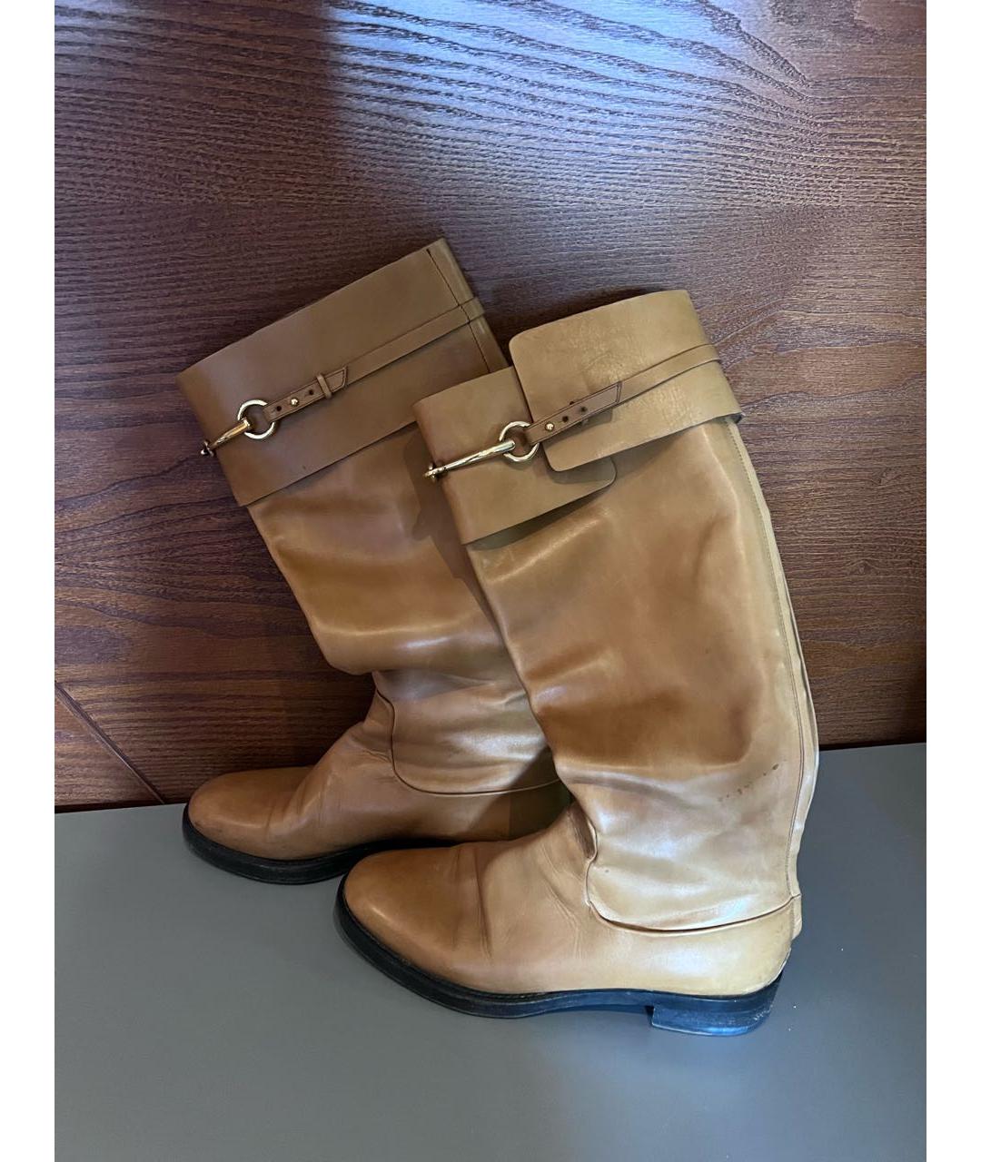 GUCCI Бежевые кожаные сапоги, фото 7