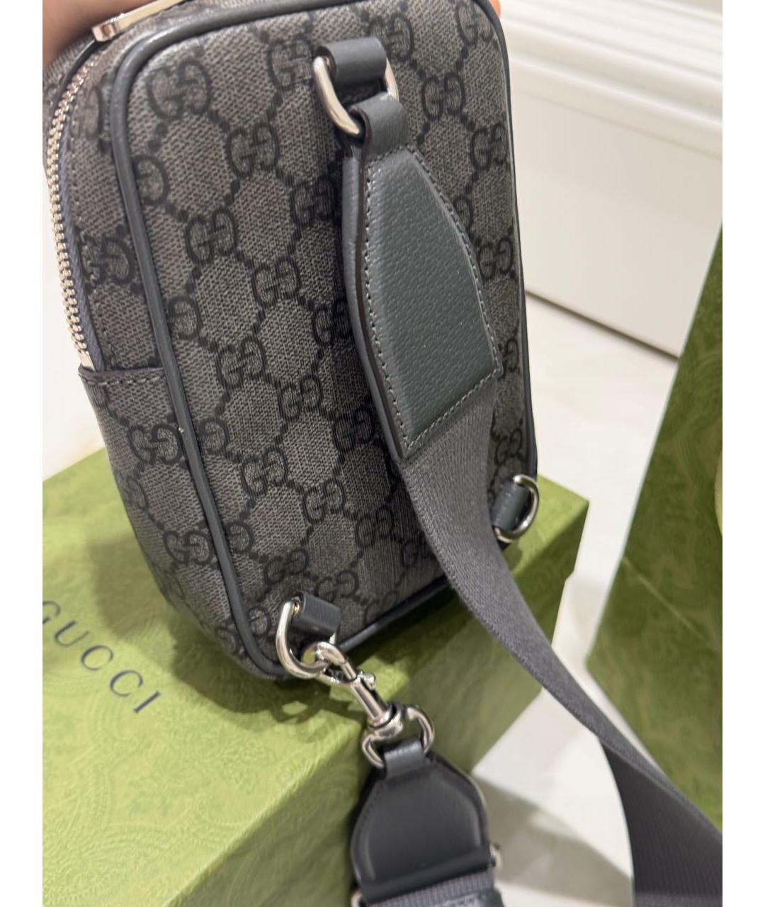 GUCCI Серая сумка на плечо из канвы, фото 5