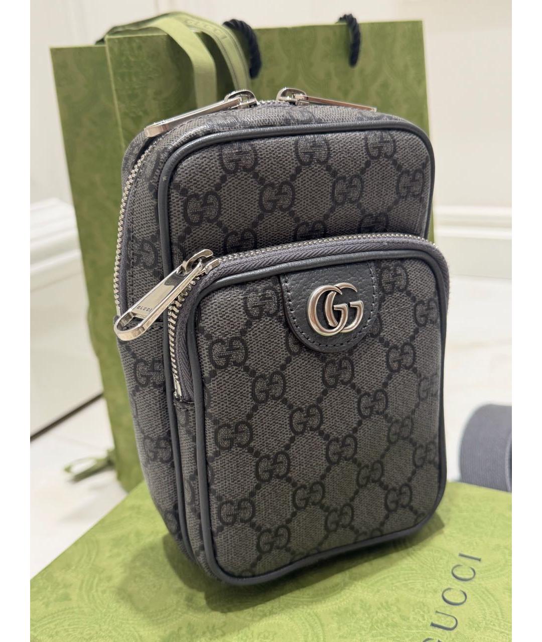 GUCCI Серая сумка на плечо из канвы, фото 2