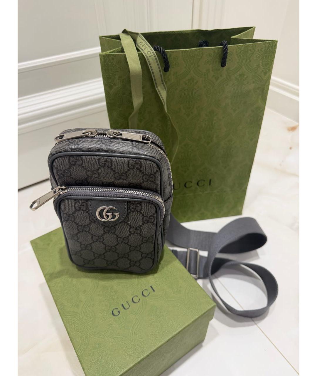 GUCCI Серая сумка на плечо из канвы, фото 3