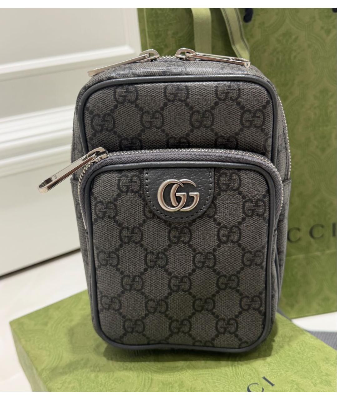GUCCI Серая сумка на плечо из канвы, фото 7