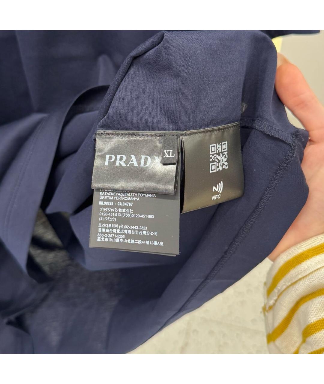 PRADA Темно-синяя хлопковая футболка, фото 3