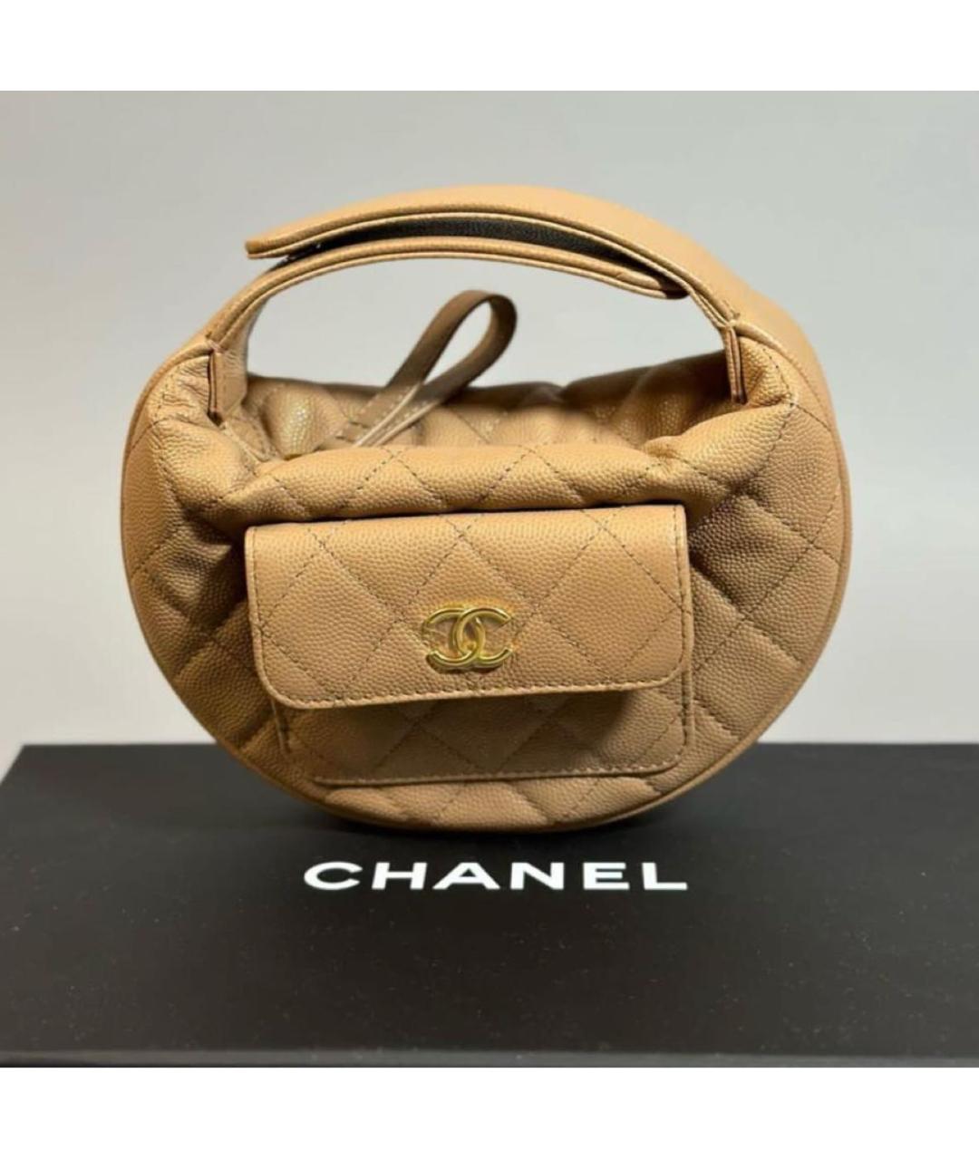CHANEL Бежевая кожаная сумка с короткими ручками, фото 3