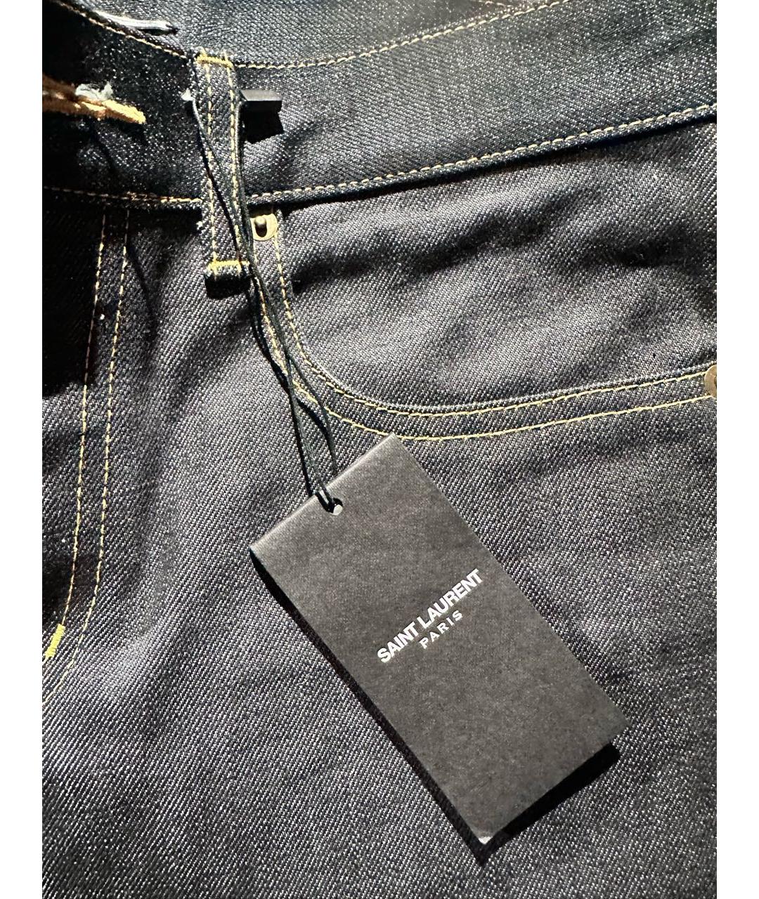SAINT LAURENT Темно-синие хлопковые прямые джинсы, фото 5