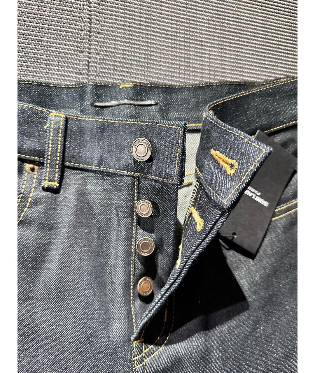 SAINT LAURENT Темно-синие хлопковые прямые джинсы, фото 4