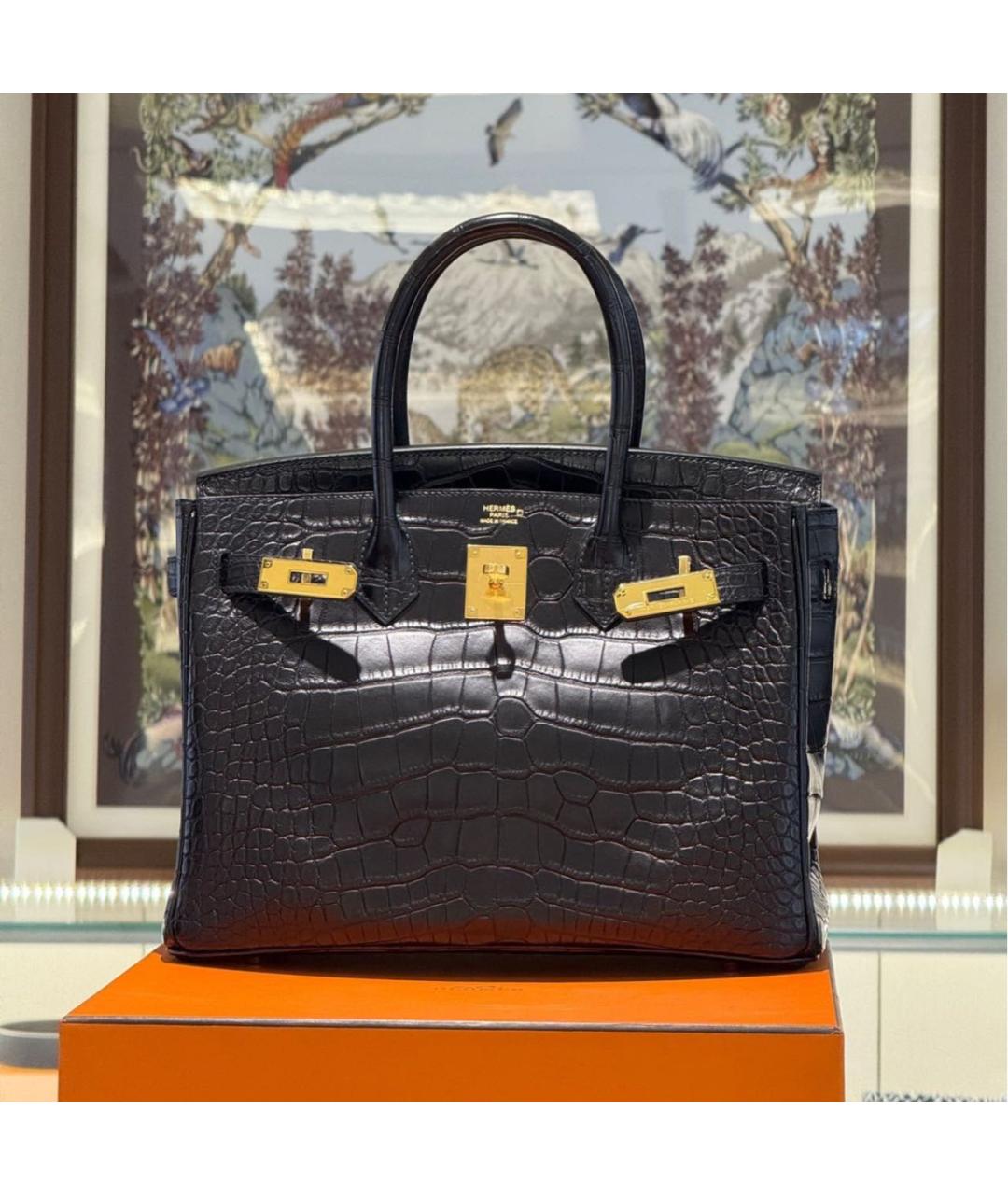HERMES Черная сумка с короткими ручками из экзотической кожи, фото 6