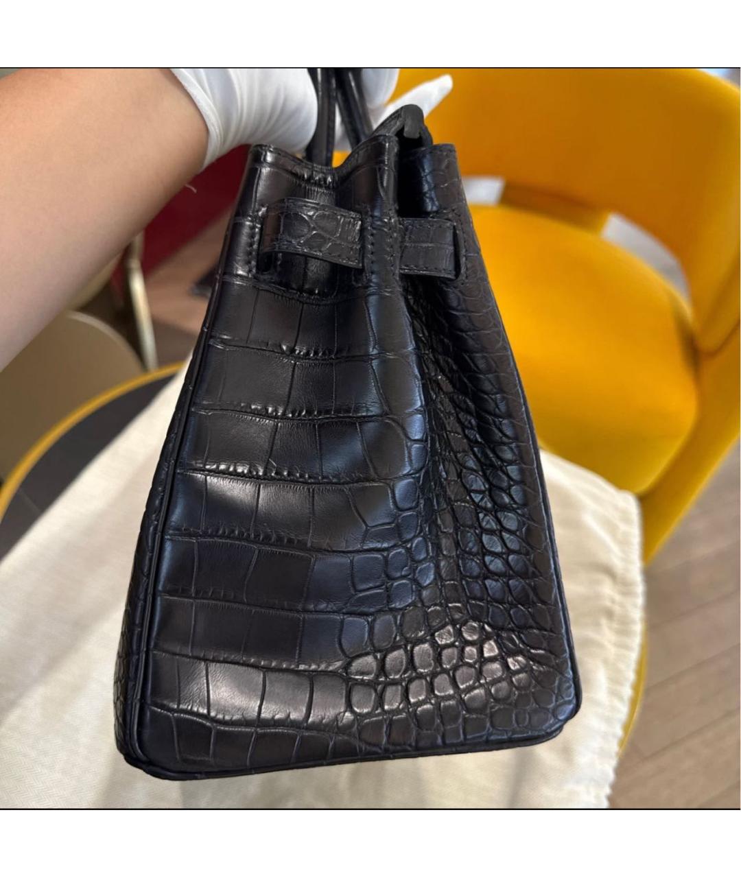 HERMES Черная сумка с короткими ручками из экзотической кожи, фото 5