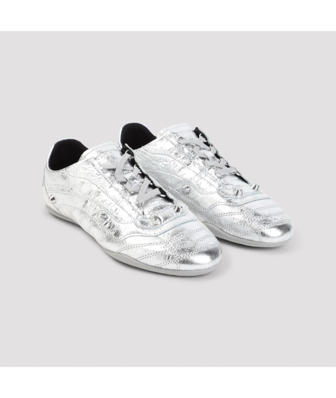 BALENCIAGA Серебряные кожаные кроссовки, фото 4