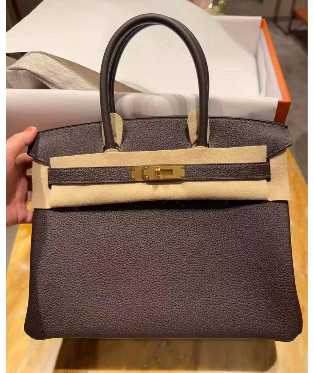 HERMES Коричневая кожаная сумка с короткими ручками, фото 6