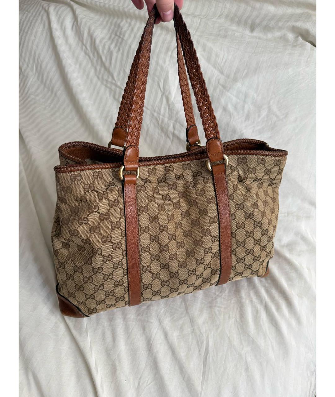GUCCI Коричневая сумка тоут из канвы, фото 2