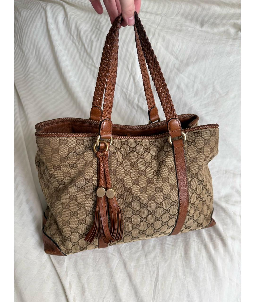 GUCCI Коричневая сумка тоут из канвы, фото 8