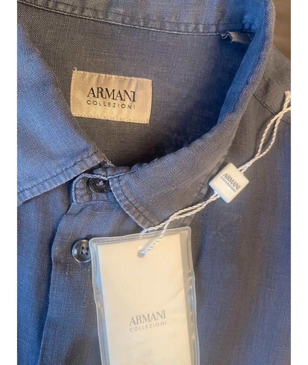 ARMANI COLLEZIONI Синяя льняная кэжуал рубашка, фото 3