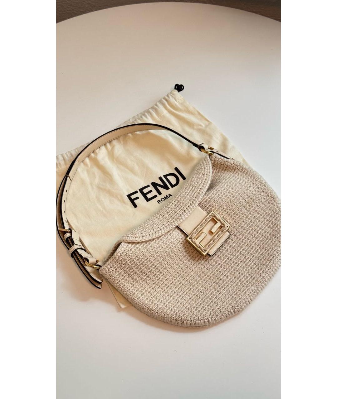 FENDI Бежевая хлопковая сумка через плечо, фото 4