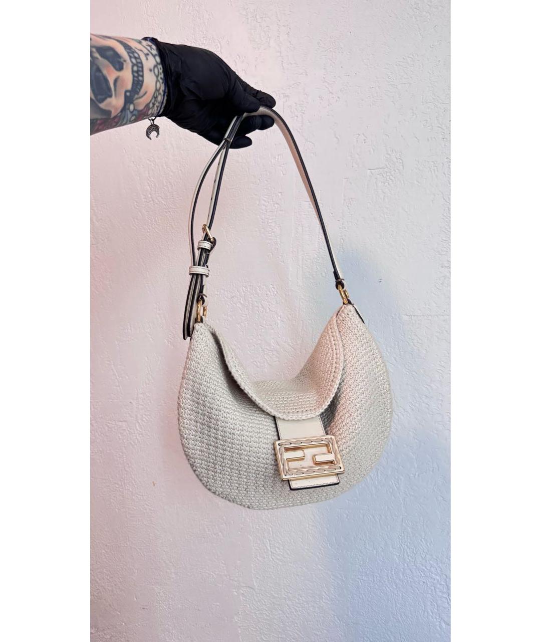 FENDI Бежевая хлопковая сумка через плечо, фото 3