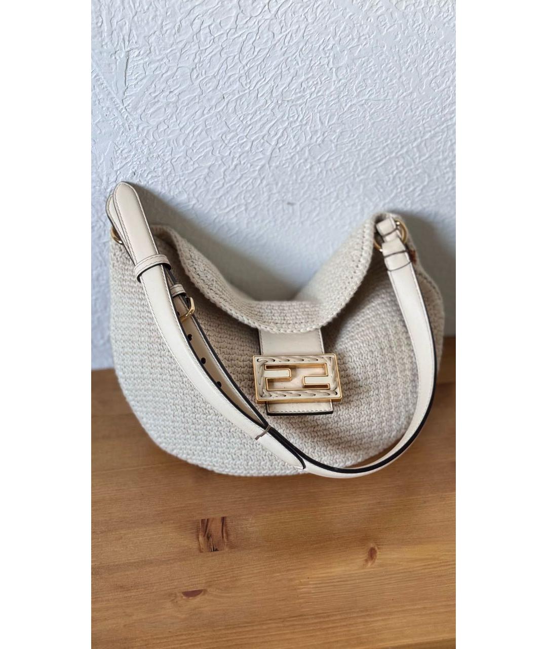 FENDI Бежевая хлопковая сумка через плечо, фото 2