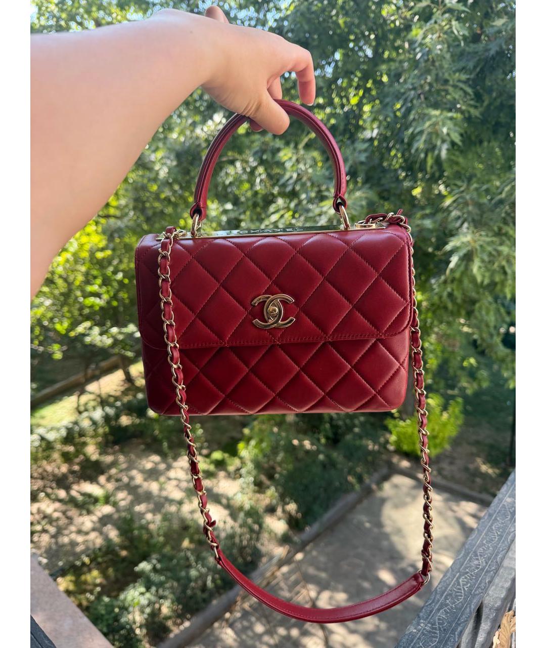CHANEL Бордовая кожаная сумка через плечо, фото 6