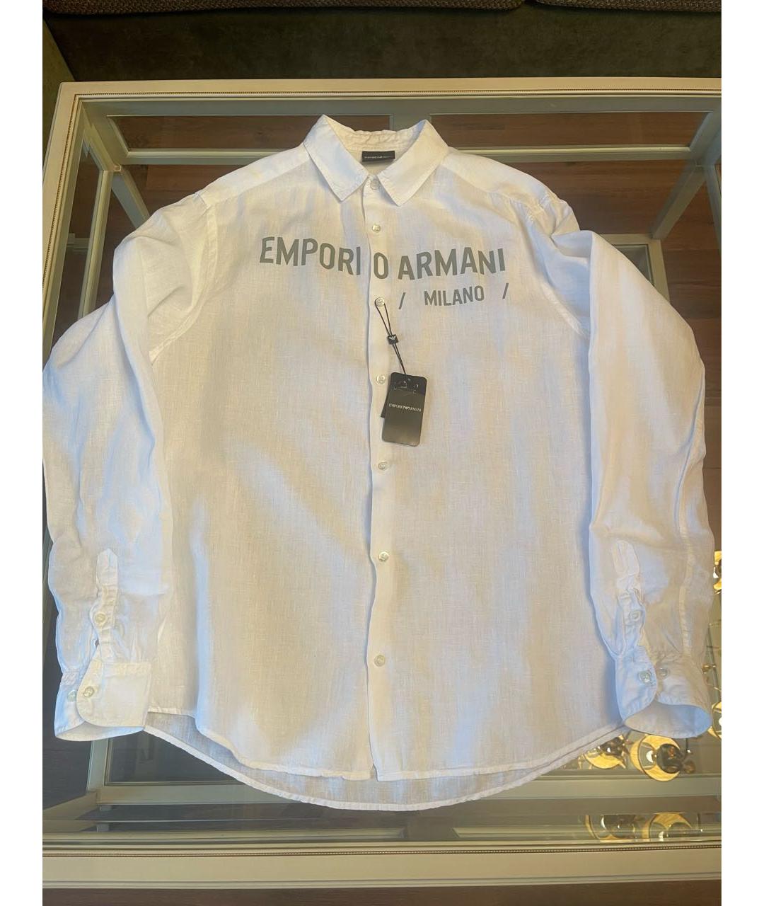EMPORIO ARMANI Белая хлопковая кэжуал рубашка, фото 5