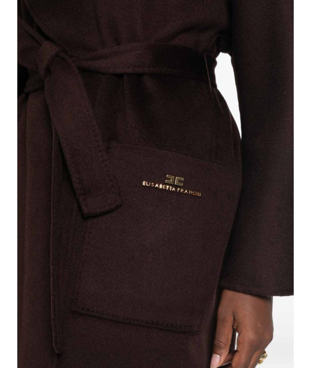 ELISABETTA FRANCHI Коричневое шерстяное пальто, фото 2