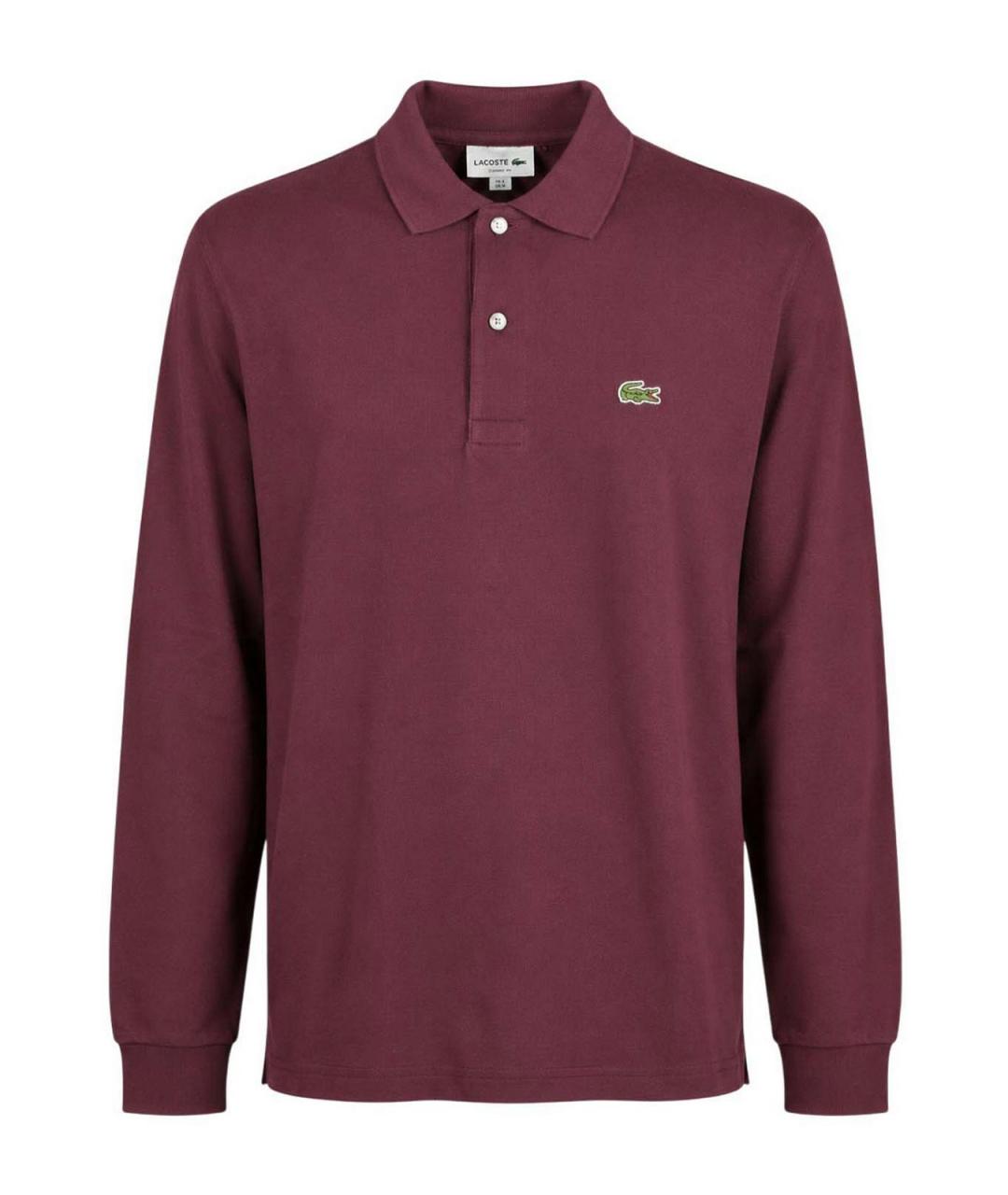 LACOSTE Бордовое хлопковое поло с длинным рукавом, фото 1