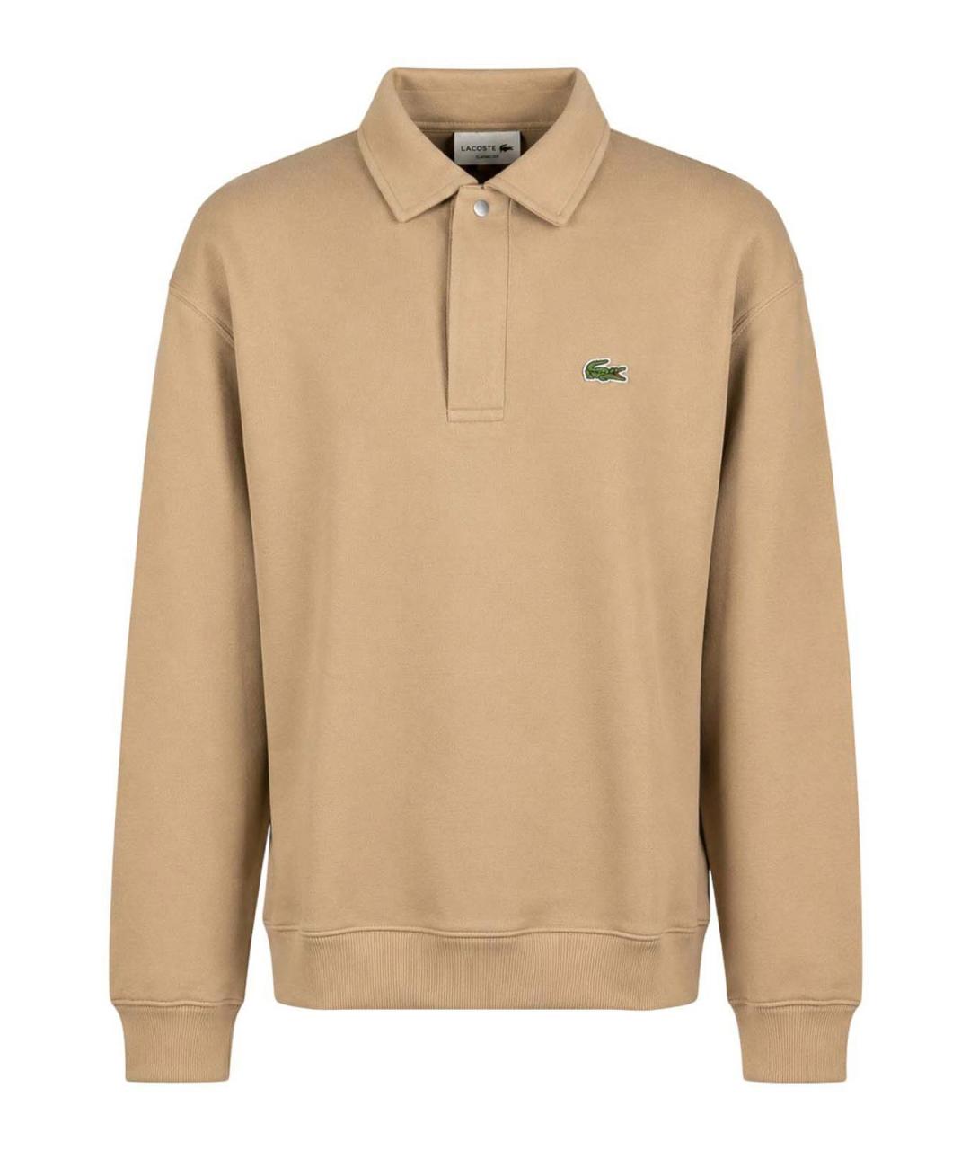 LACOSTE Бежевое хлопковое поло с длинным рукавом, фото 1
