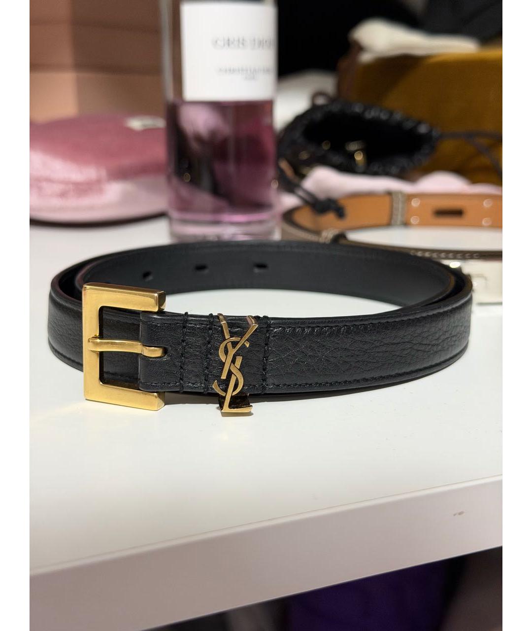 SAINT LAURENT Черный кожаный ремень, фото 8