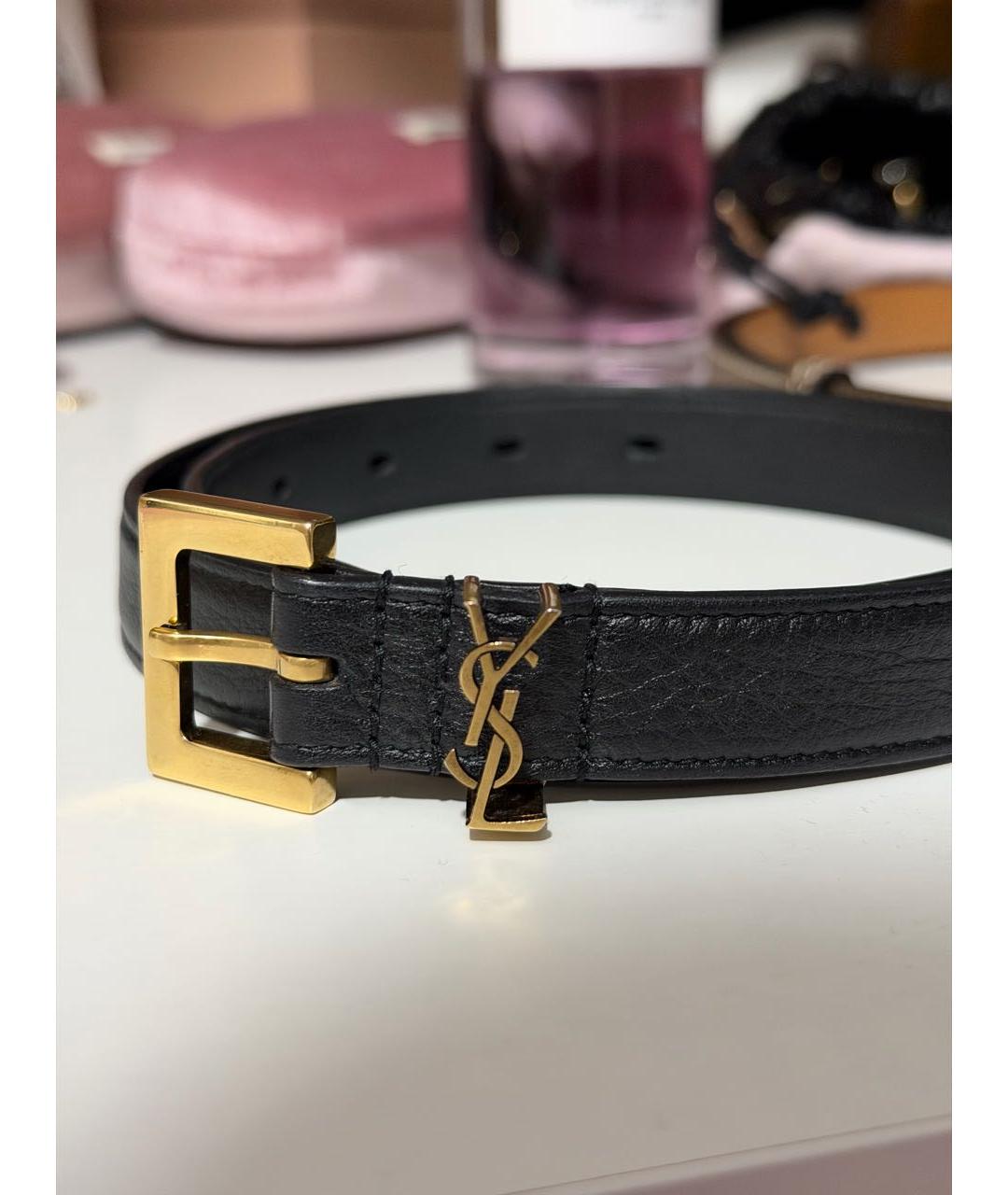 SAINT LAURENT Черный кожаный ремень, фото 2
