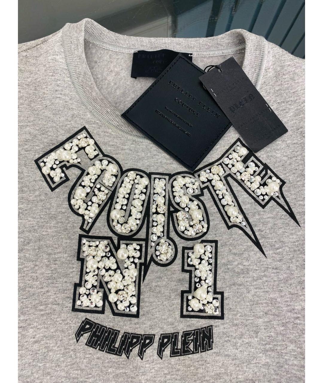PHILIPP PLEIN Серое хлопко-эластановое повседневное платье, фото 3