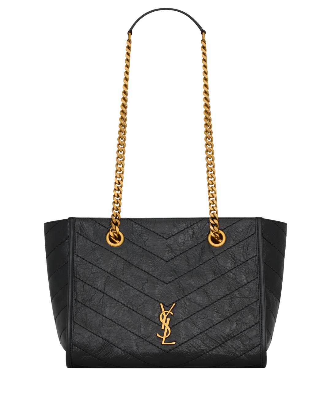 SAINT LAURENT Черная кожаная сумка тоут, фото 1