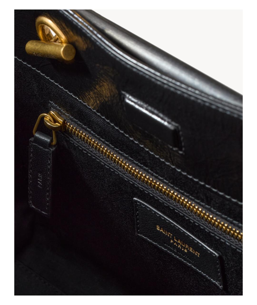 SAINT LAURENT Черная кожаная сумка тоут, фото 6