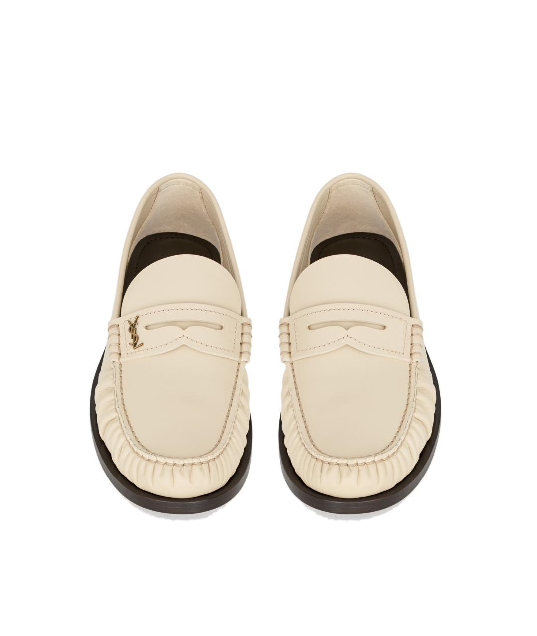 SAINT LAURENT Белые кожаные лоферы, фото 2