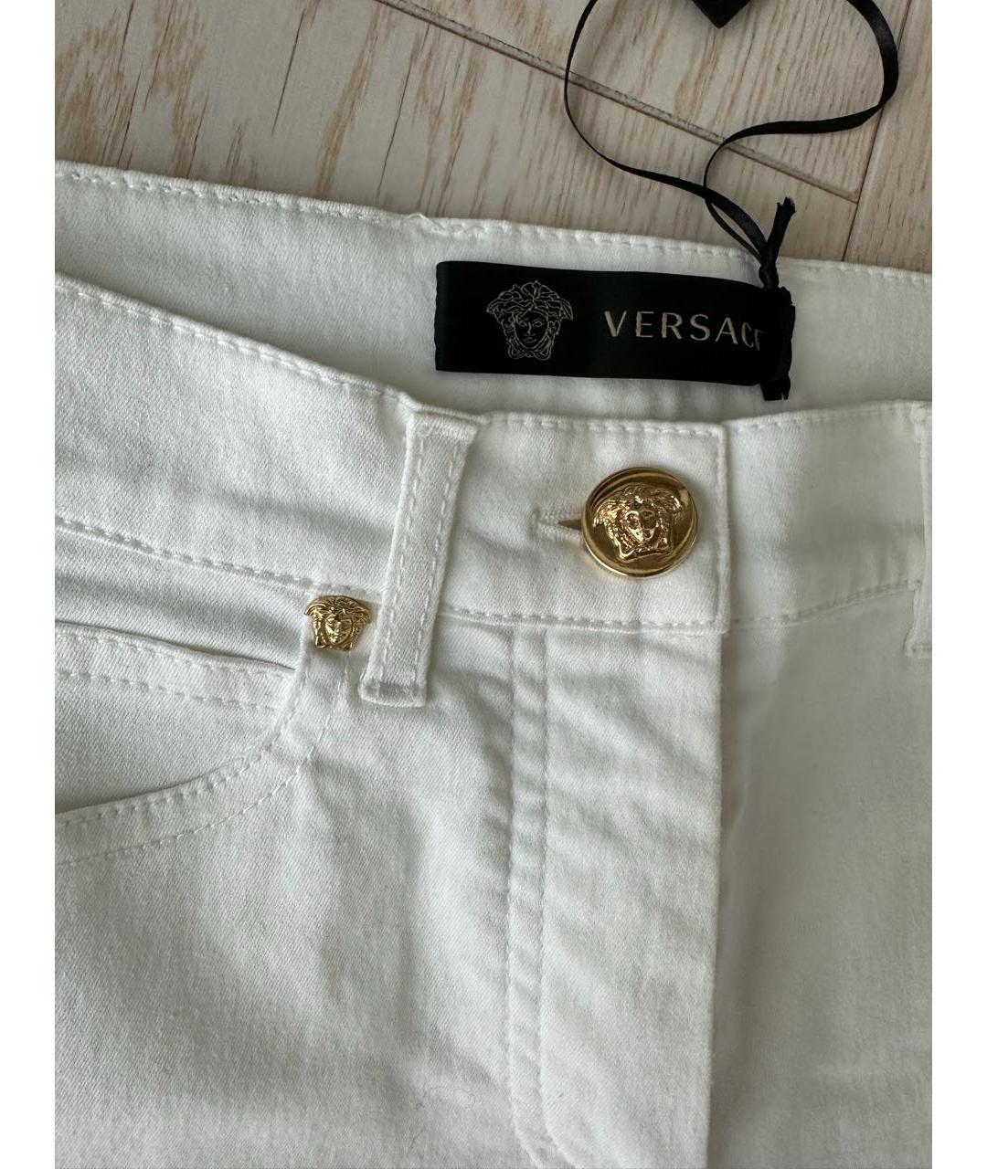 VERSACE Белые хлопко-эластановые прямые джинсы, фото 3